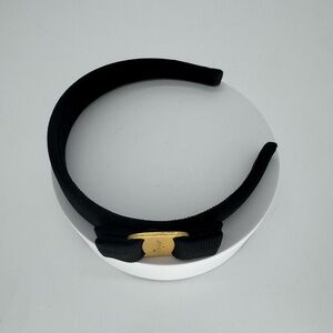 Salvatore Ferragamo Black Grosgrain Headband with Gold Logo